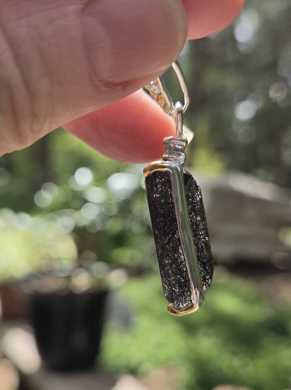 Rutilated Quartz Emerald Cut Natural 28k Topaz&tourmaline Pendant Necklace 18" - Picture 3 of 13